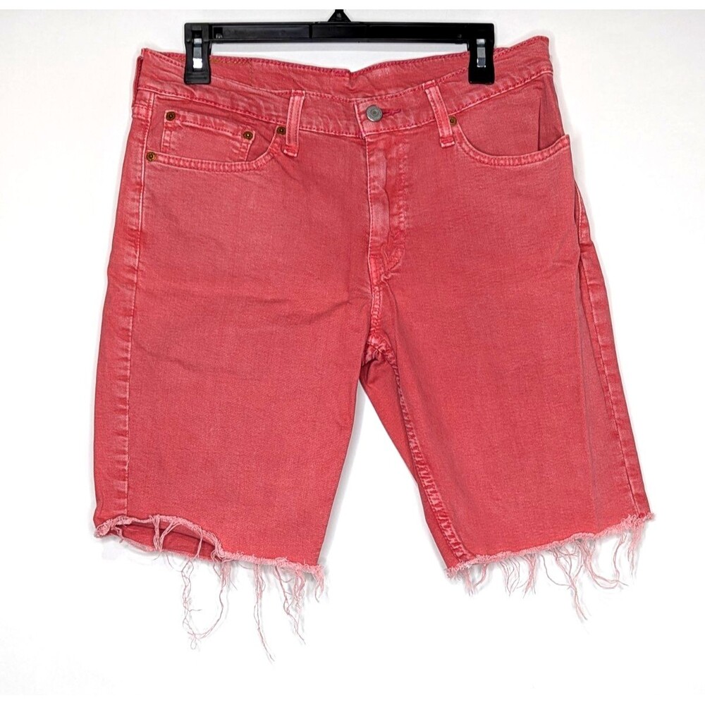 Levis 511 Shorts Mens 32 Red Cut Off Distressed Denim Frayed Hem Casual